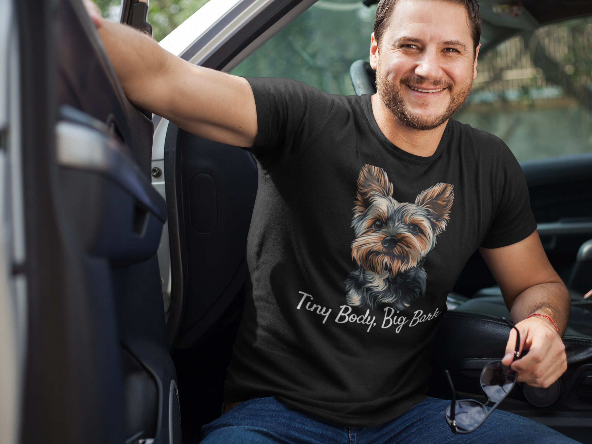 'Tiny Body, Big Bark' Yorkie Unisex Crewneck T-Shirt